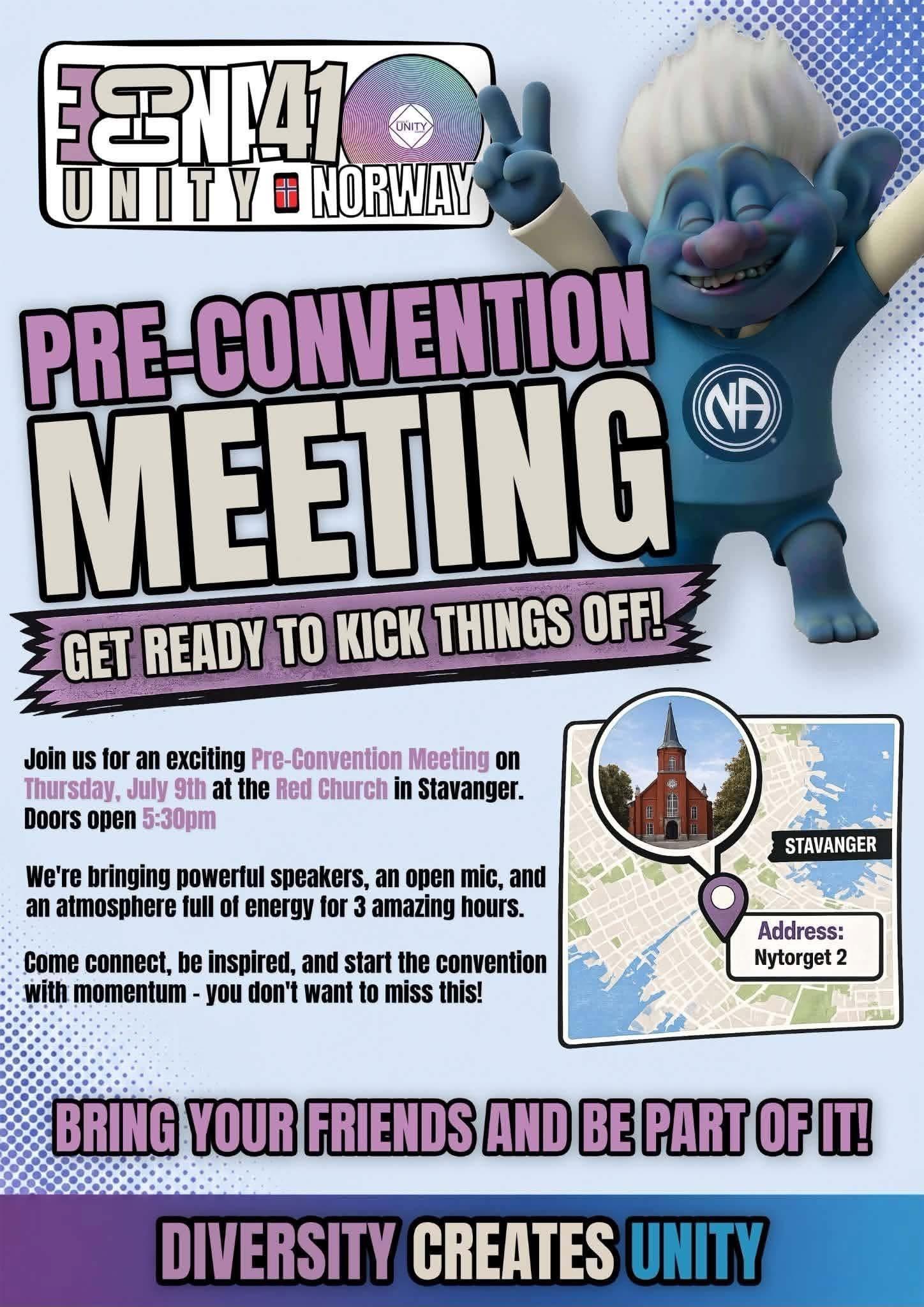 ECCNA 41 Pre-Convention Meeting on Thursday 9 July at the Red Church, Nytorget 2, Stavanger. Doors open 17:30. Get ready to kick things off: powerful speakers, an open mic, and an atmosphere full of energy for 3 amazing hours. Come connect, be inspired, and start the convention with momentum. Bring your friends and be part of it!